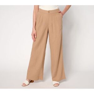 SUNNYLiFE Women's Petite Pants 6P Luna Linen Wide Leg Brown